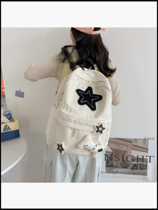Vintage Corduroy Y2K Star Backpack, Grunge Emo Preppy Daypack for Laptop main image 3
